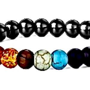 🖤Black Hematite with Multi Color Bead’s Magnetic Single Strand Bracelet- Unisex